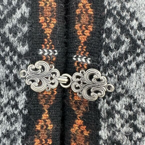 Vintage Caroll Reed Cardigan Sweater Fair Isle Wool Metal Frog Clasp Nordic - Picture 7 of 10